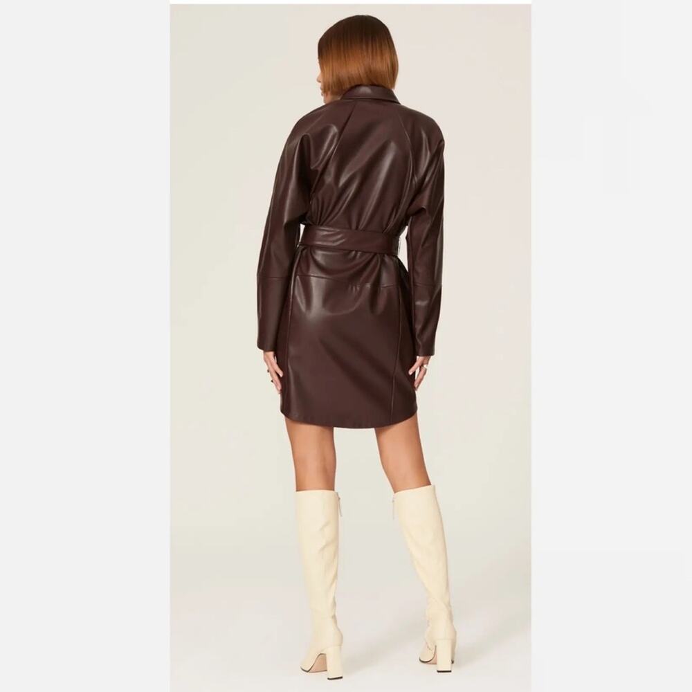 Marissa Webb Brown Faux Leather Shirtdress with butterflies - Picture 8 of 10